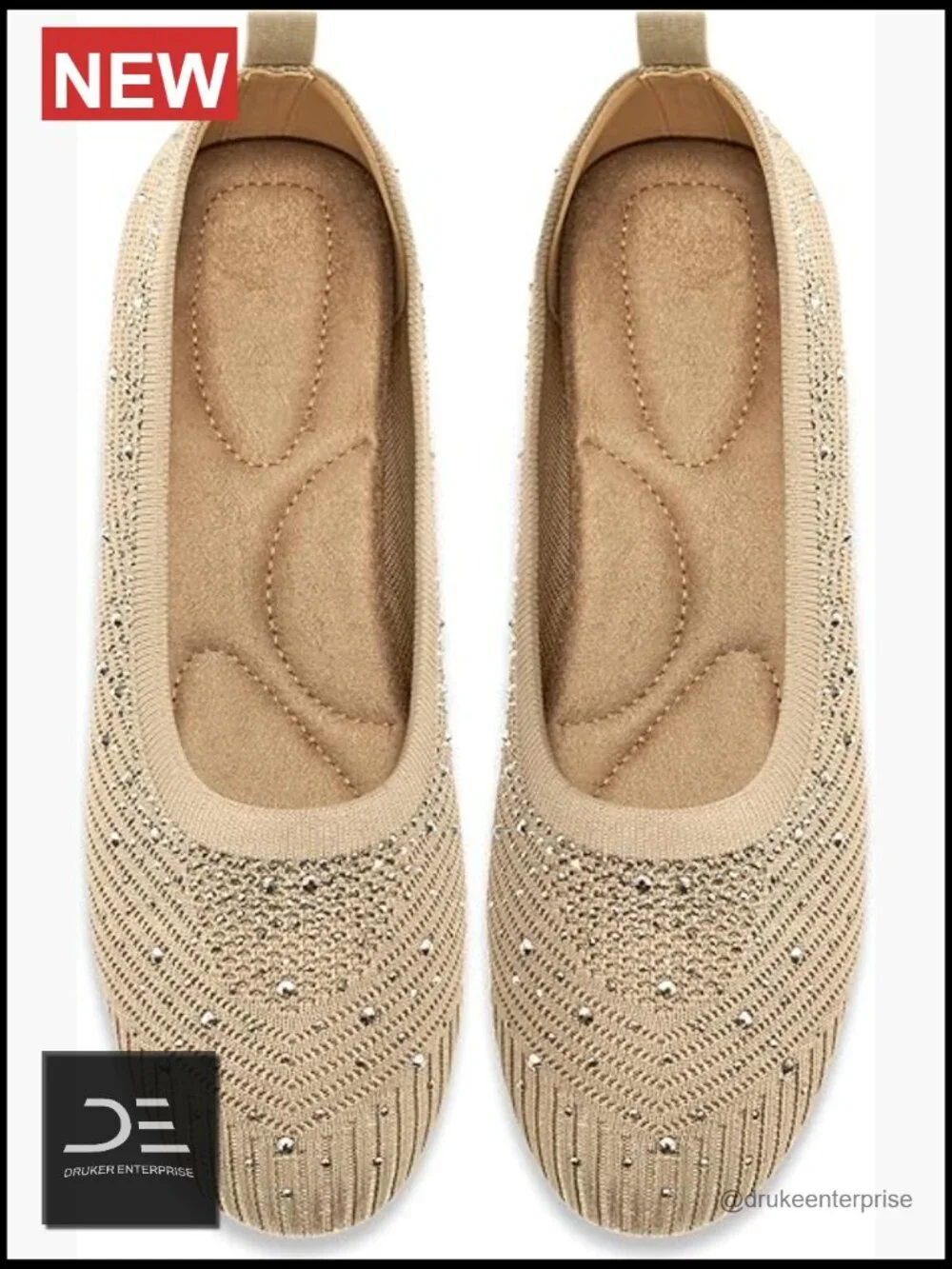 Women's Comfort Knit Ballet Flats Glitter Round Toe Casual Work Shoes